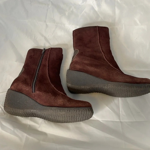 SANTANA Kylie Brown Square Toe Suede Wedge Boots Faux Fur Lined Y2K Neutral 6.5 - Picture 4 of 13